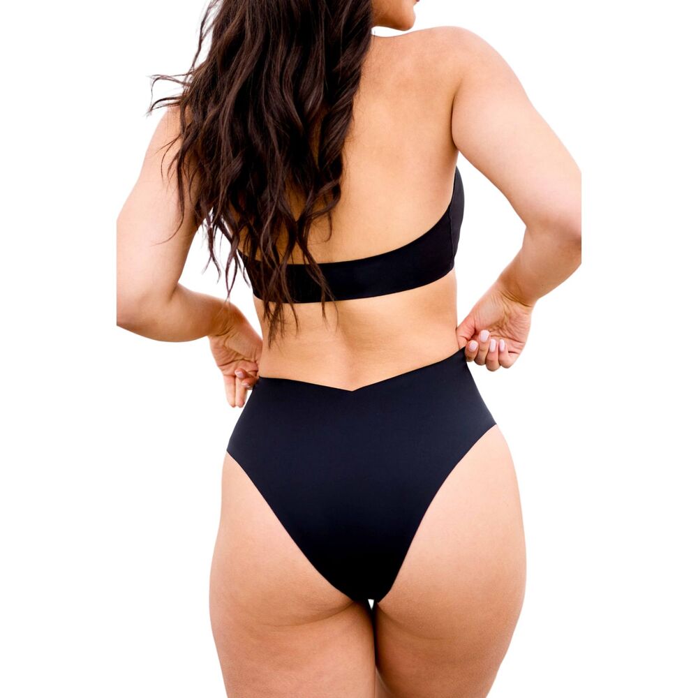 onewith swim Jennings V-Cut High Waisted Bikini Bottom Size S Abyss Black NWT